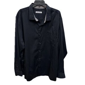 Tommy Bahama Black Men Long Sleeve Button-Up Shirt XXL Logo Pocket Cotton Silk